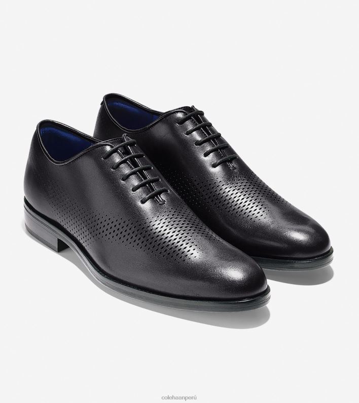 hombres cuero negro Cole Haan washington grand laser punta de ala oxford calzado 8FVV419