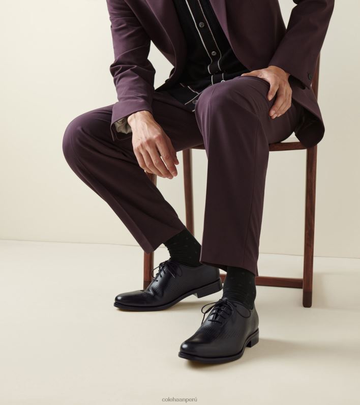 hombres cuero negro Cole Haan washington grand laser punta de ala oxford calzado 8FVV419