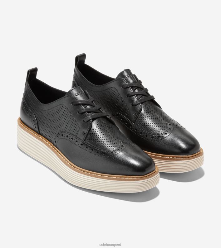 mujer negro-marfil Cole Haan oxford de punta de ala de plataforma grande original calzado 8FVV166