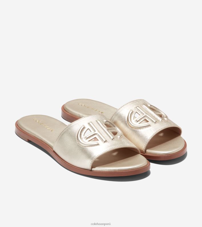 mujer cuero dorado Cole Haan sandalias flynn con logo calzado 8FVV63